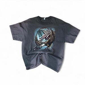 Vintage Style Eagle USA Flag Graphic T-Shirt XL Gray Biker Patriotic Tee